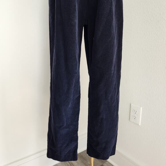 Vintage 80s Navy Blue Corduroy High Rise Pleated Trousers Straight Leg Pants M - Picture 8 of 9
